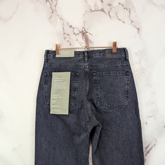 Everlane Jeans Button Fly 90s Cheeky Straight High Rise Washed Black NEW - Picture 8 of 15